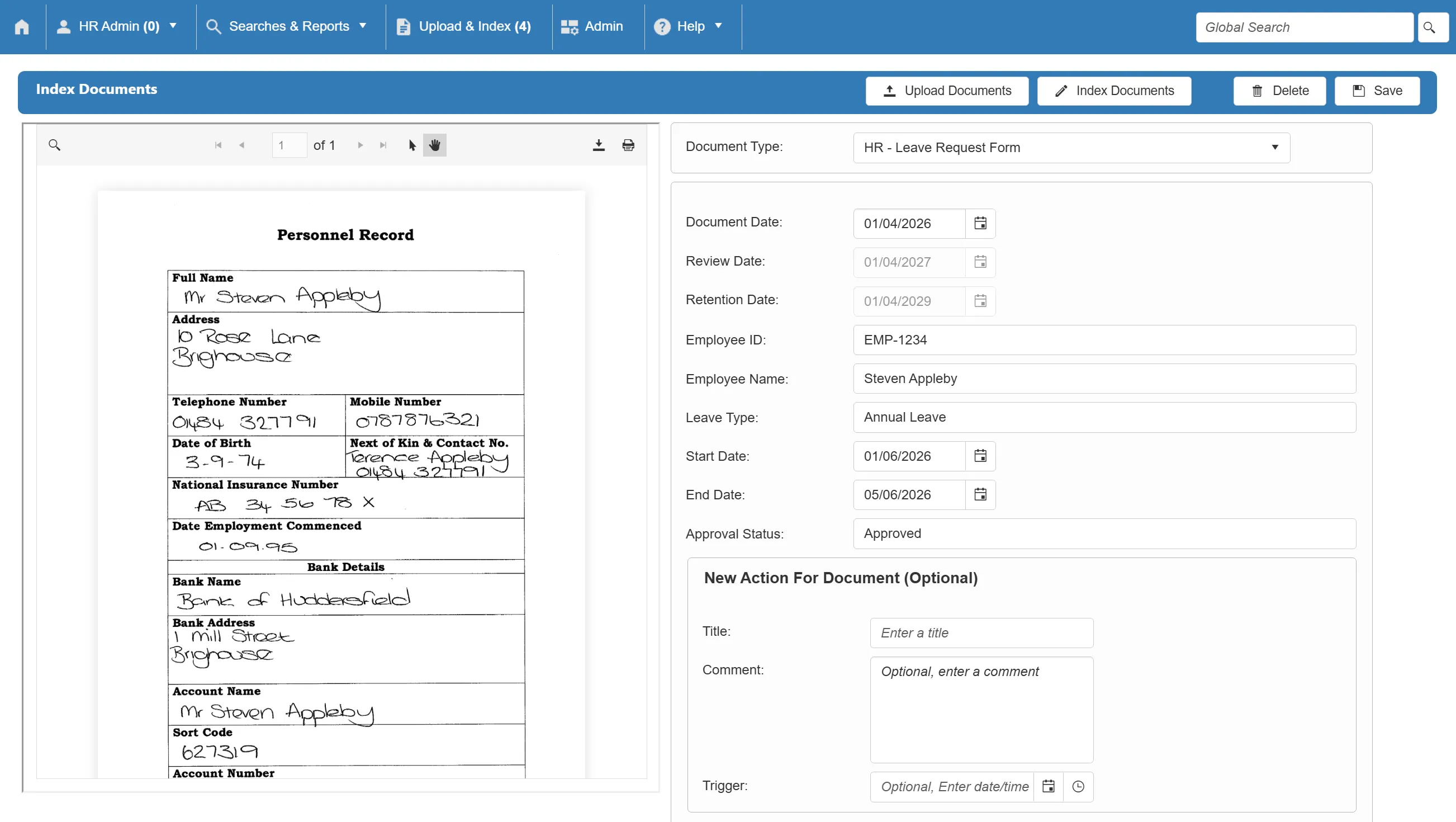 Powerful Document Indexing & Control Document Management System screenshot of indexing capabilities