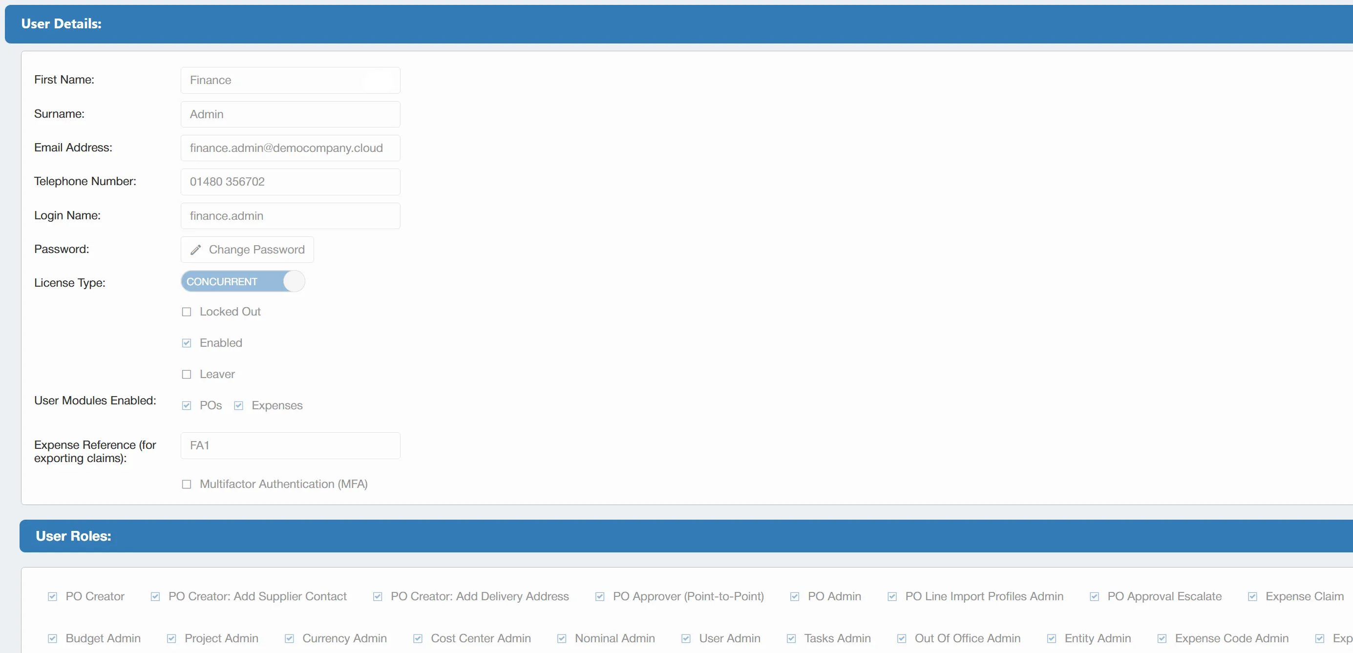 User roles and permission control