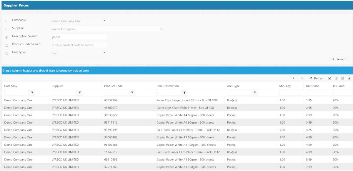 Supplier Prices