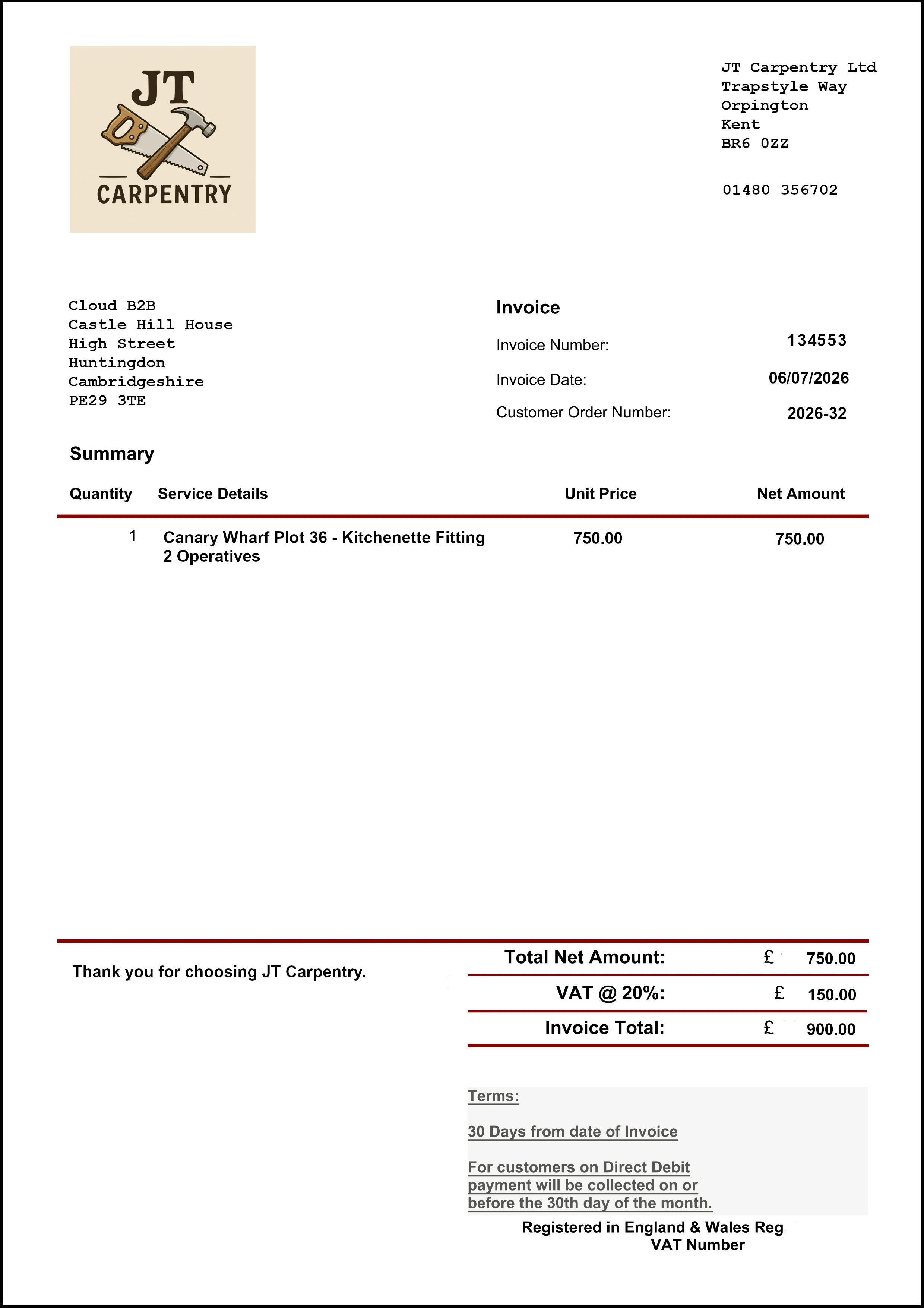 Example Construction invoice