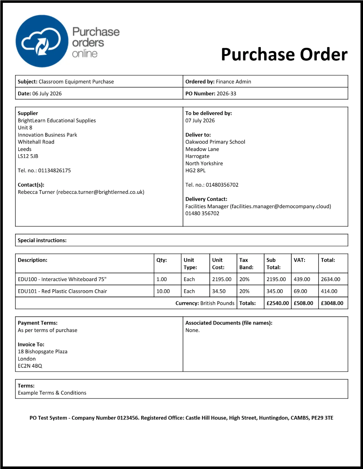 Example Education Purchase Order