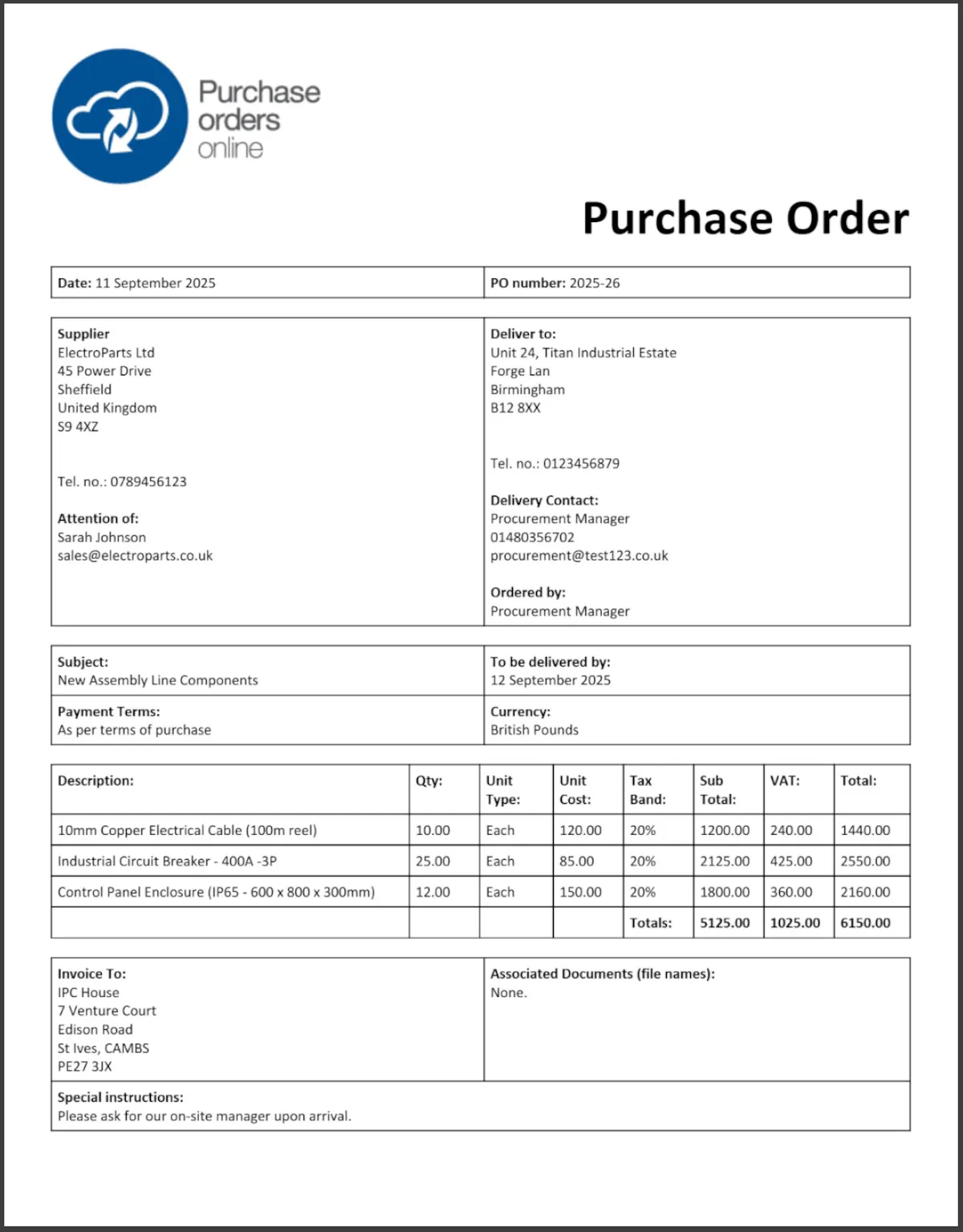 Example Engineering Purchase Order