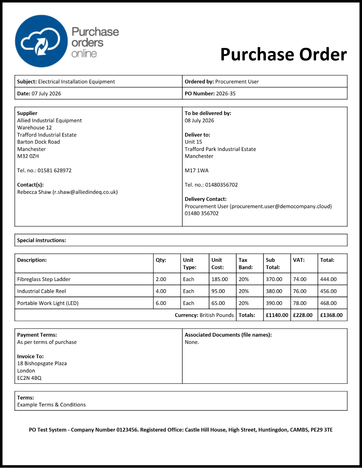 Example Engineering Purchase Order