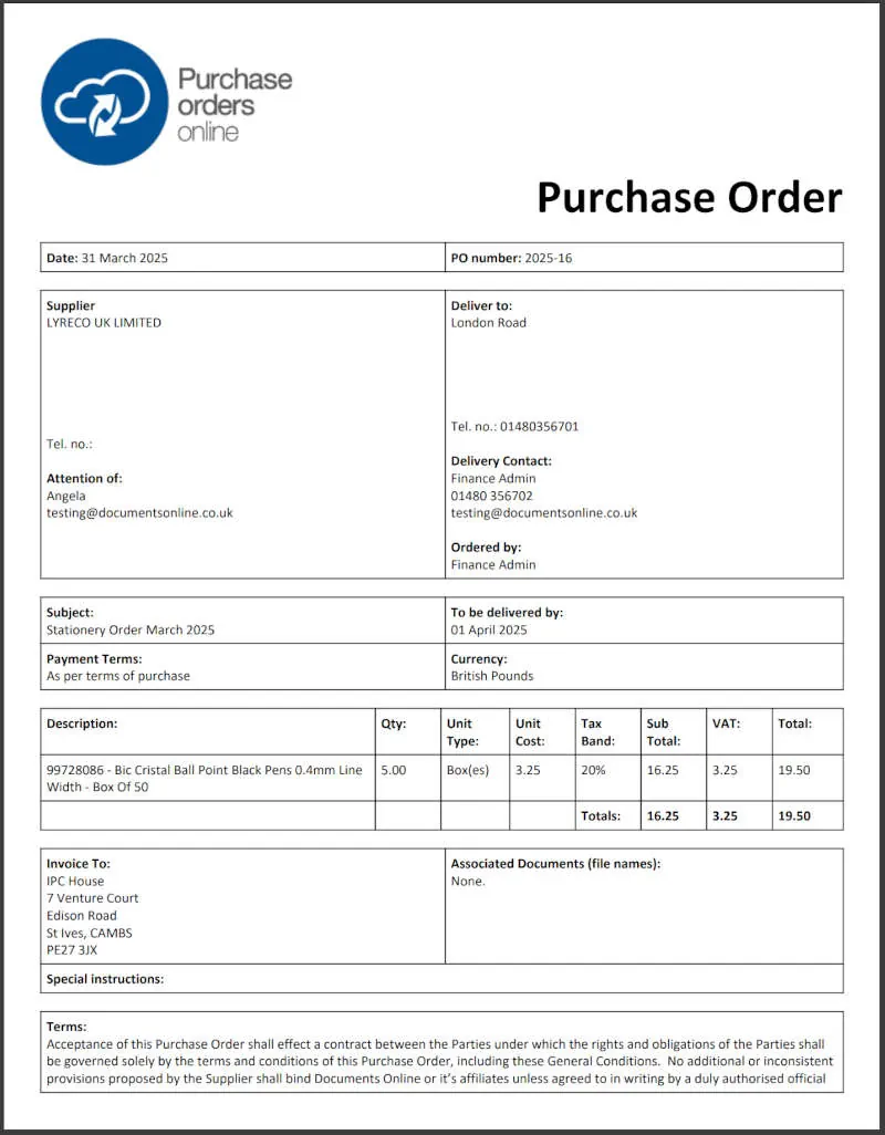 Example Purchase Order