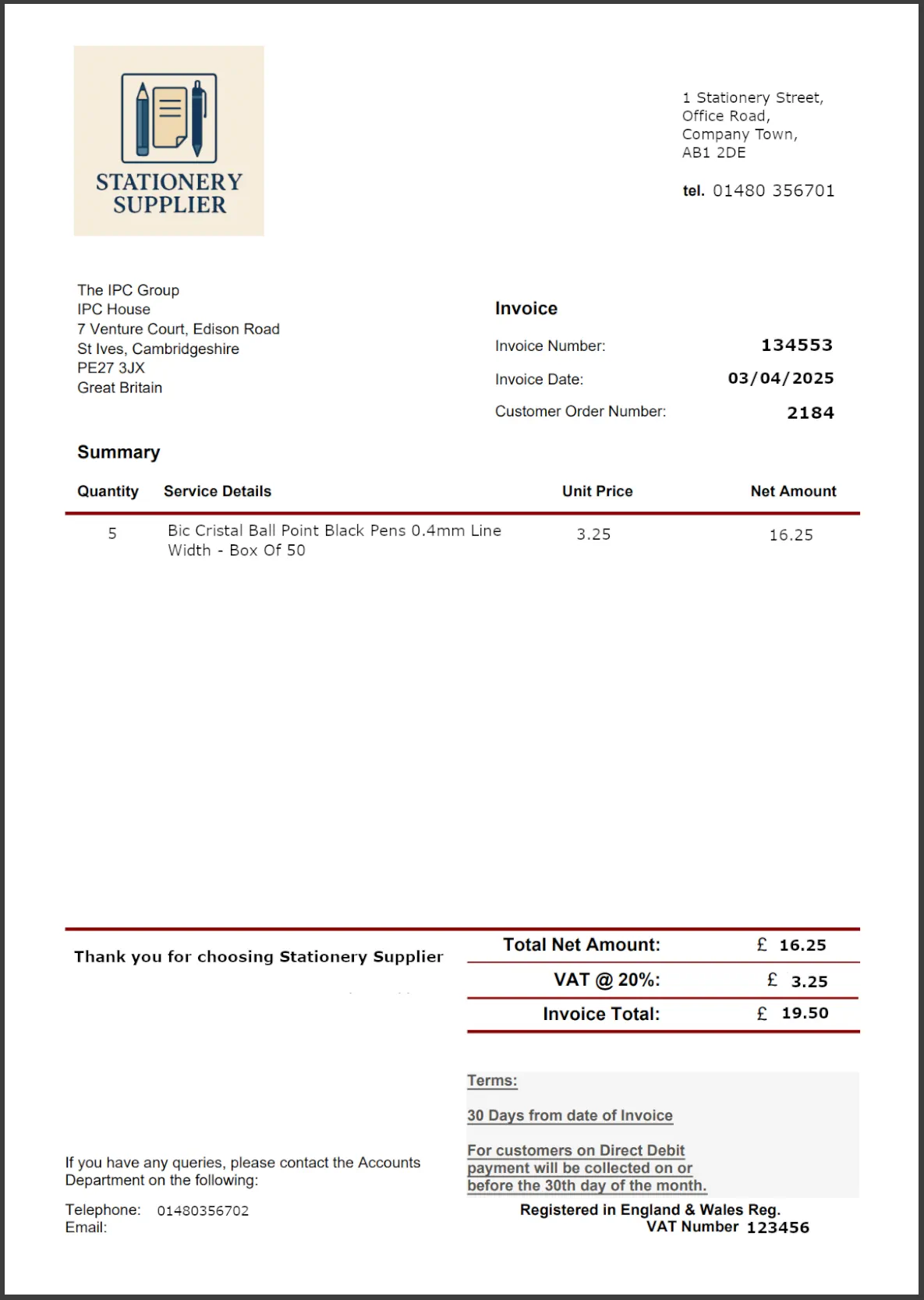 Example invoice