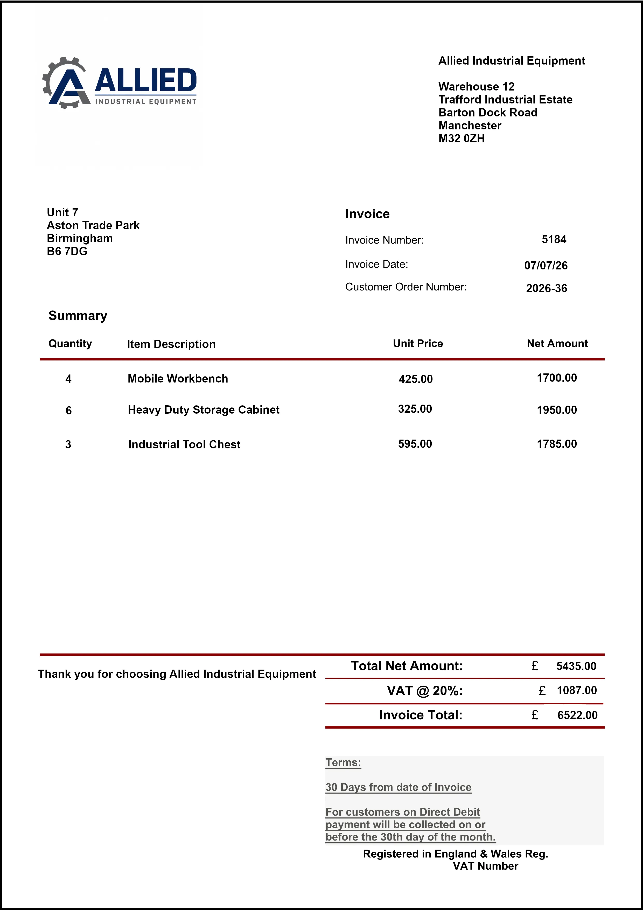 Example Education invoice