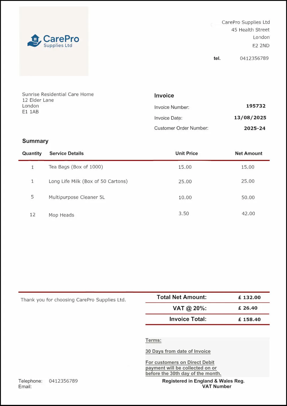 Example Education Invoice Example Education invoice