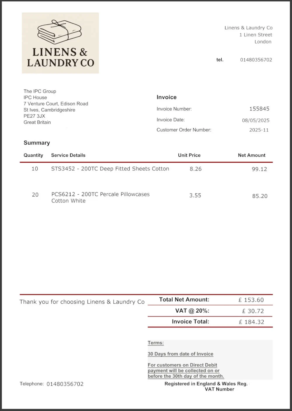Example Sports & Leisure Invoice Example Sports & Leisure invoice