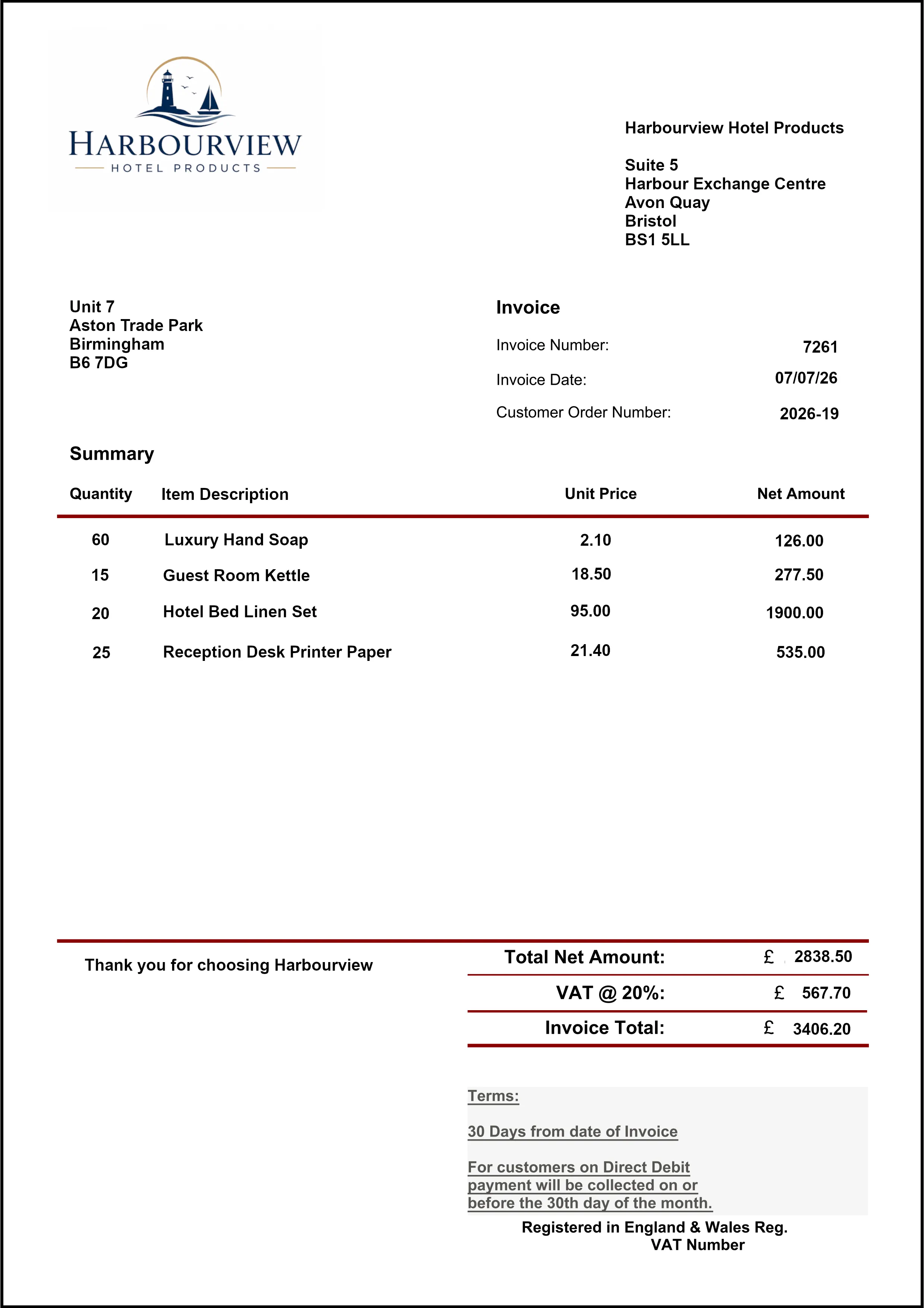 Example Sports & Leisure invoice