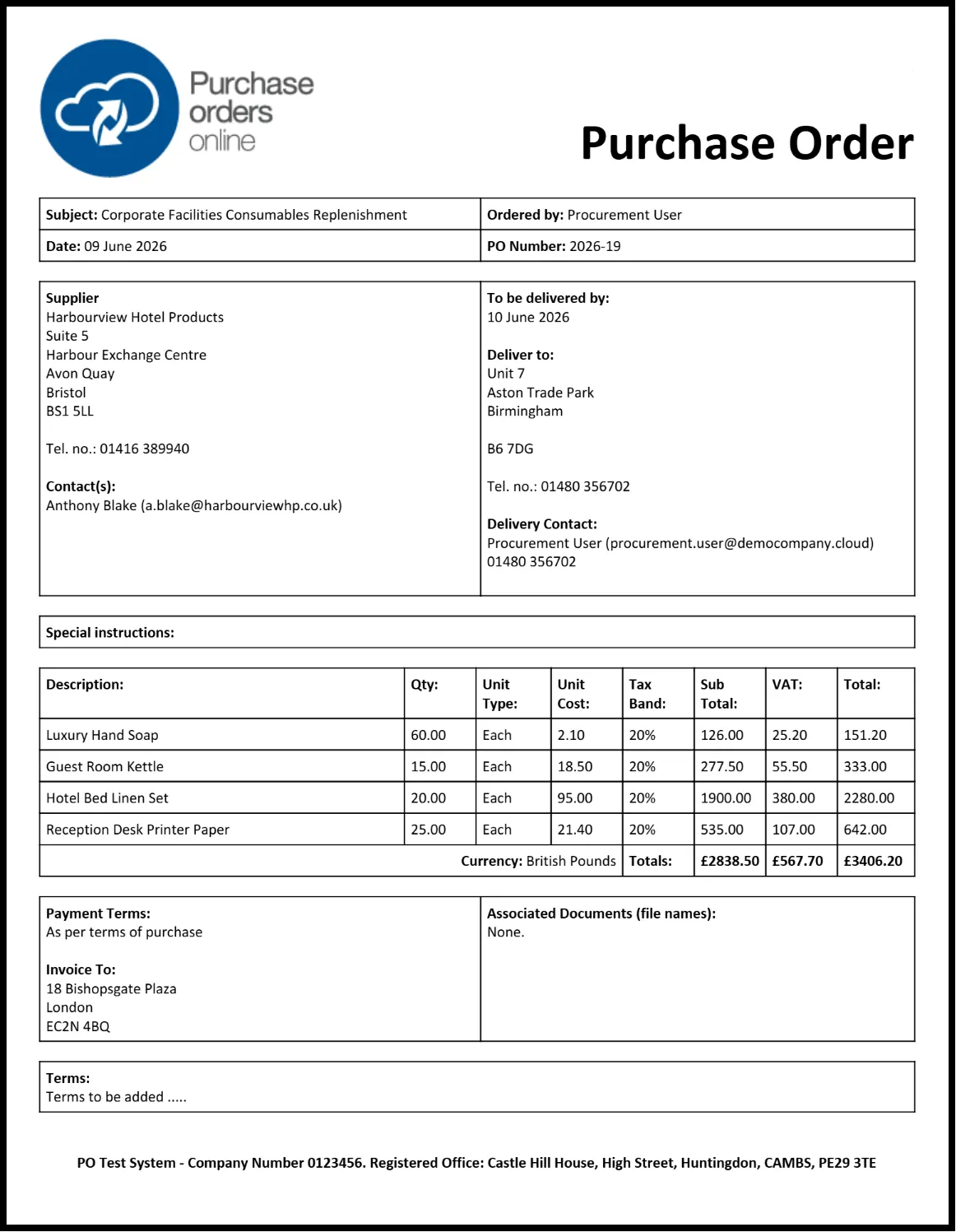 Example Sports & Leisure Purchase Order