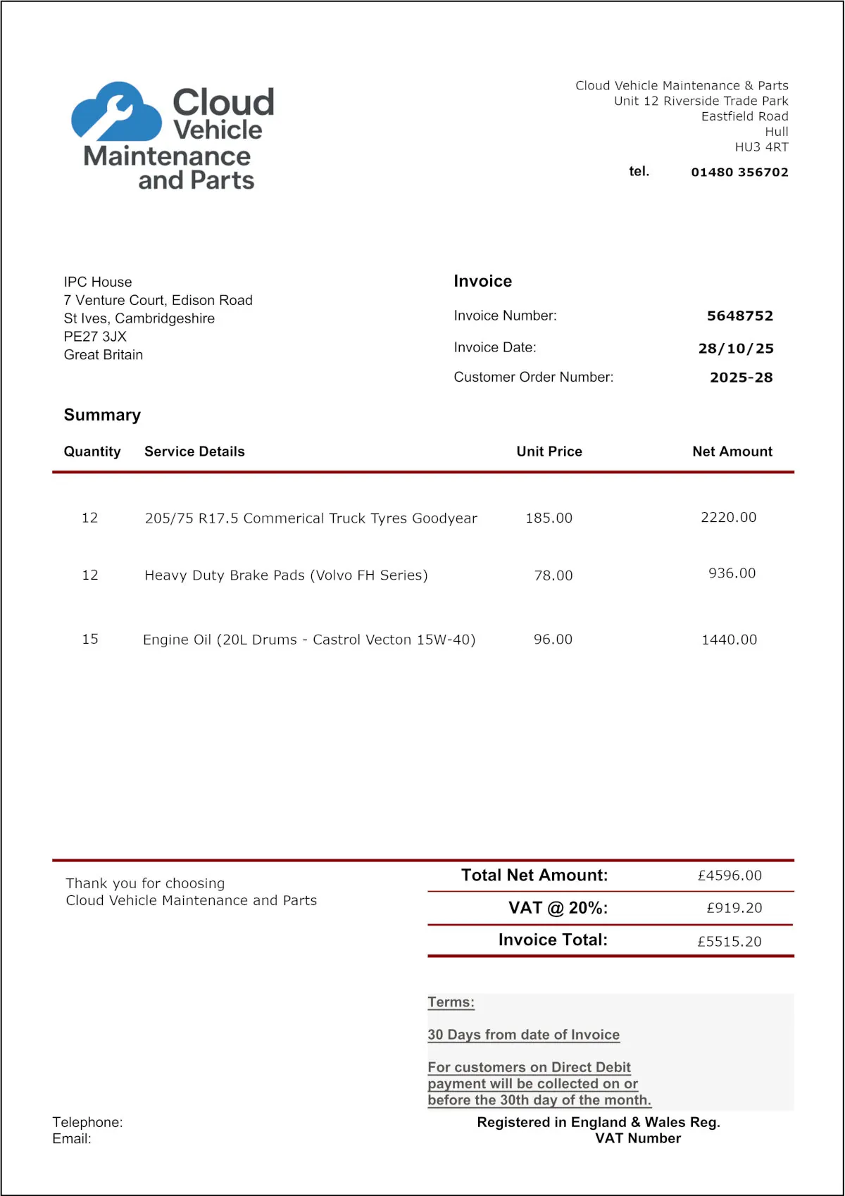 Example Transport & Logistics Invoice Example Transport & Logistics invoice
