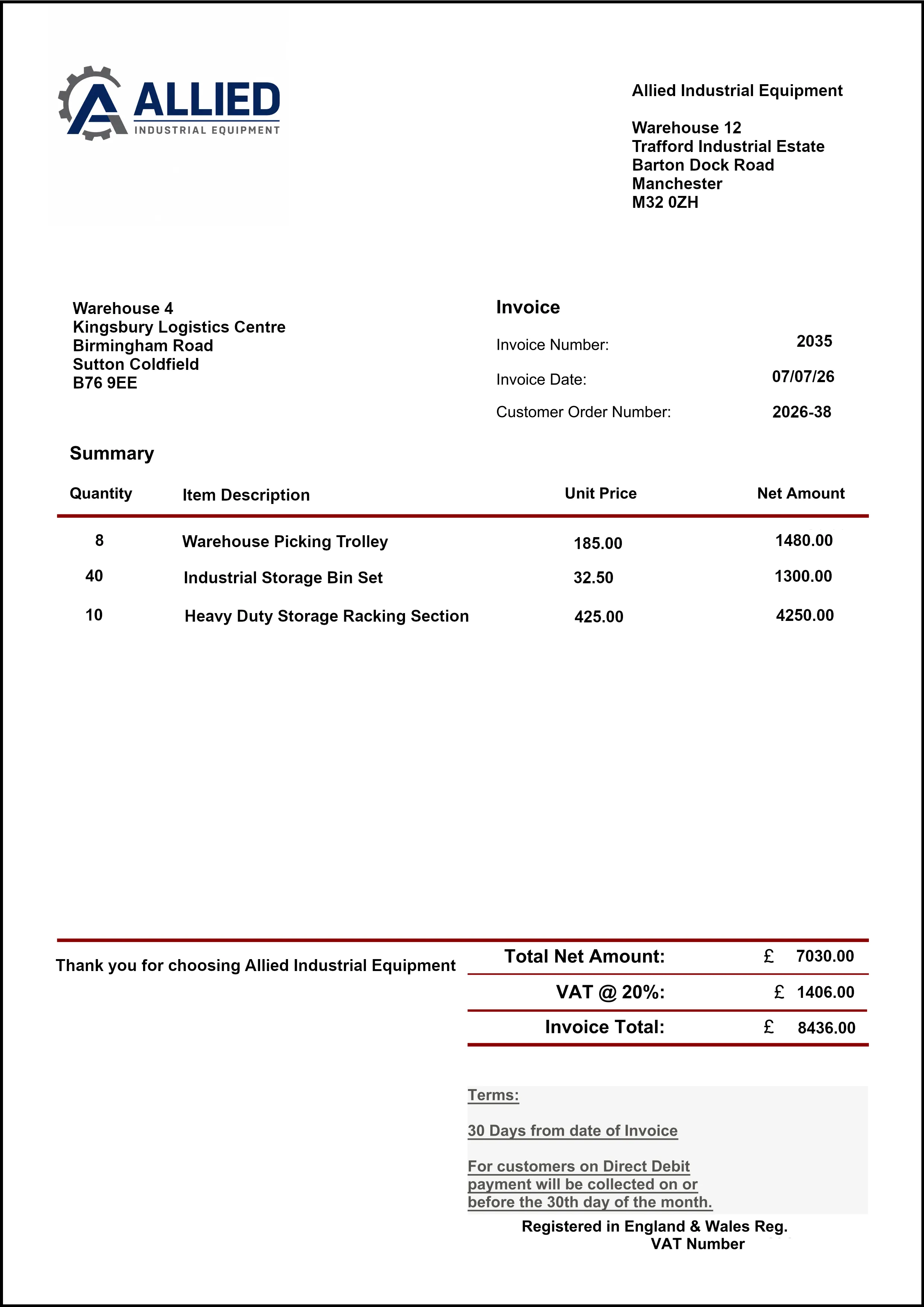 Example Transport & Logistics invoice