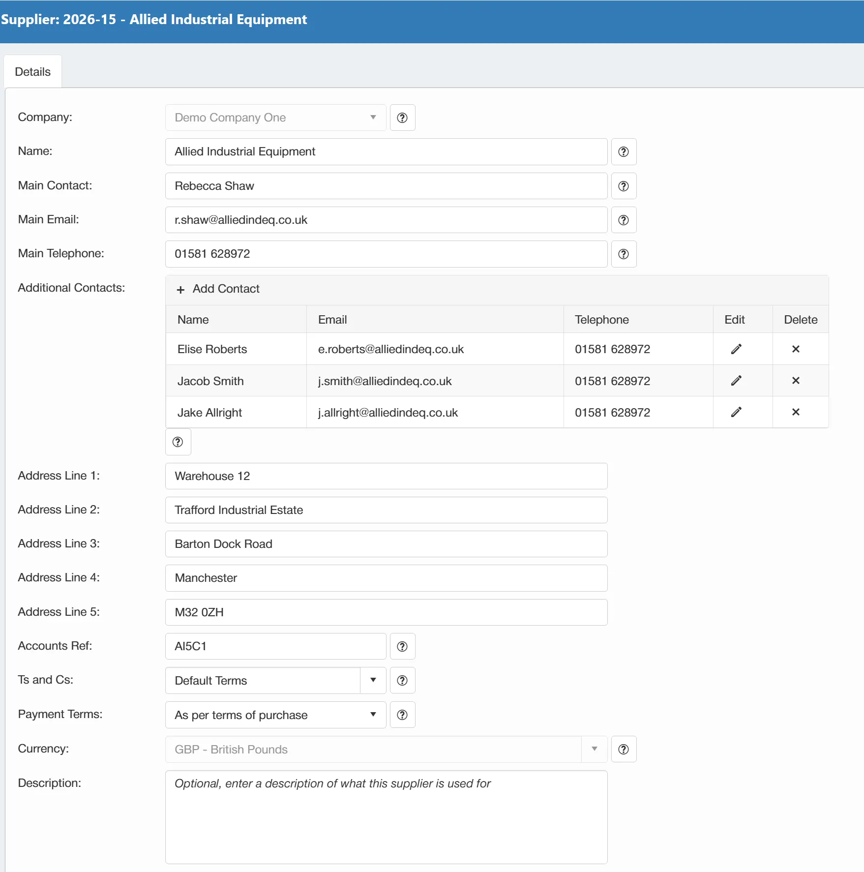 Assign multiple contacts to the same supplier in the PO system.