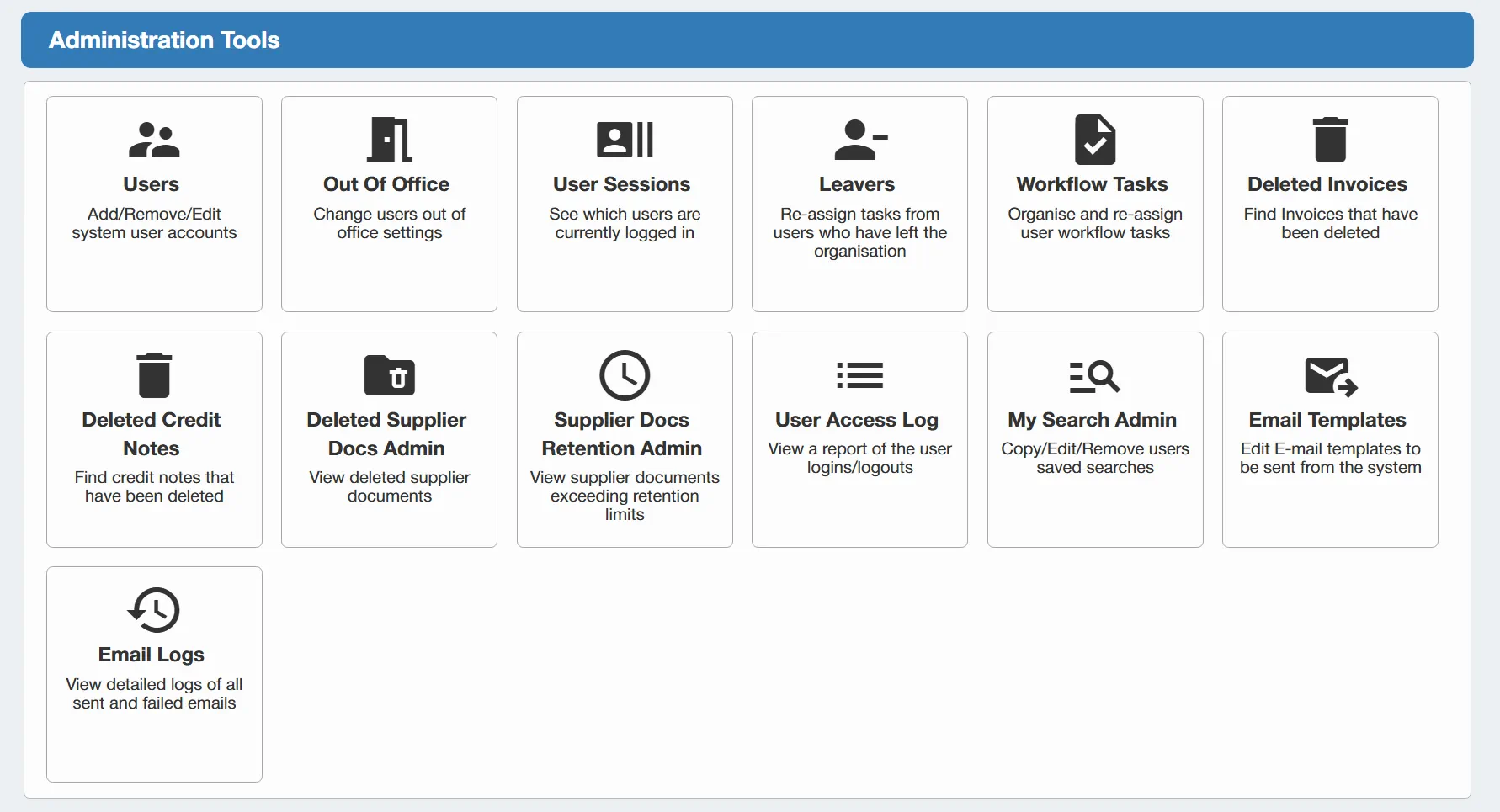 There is a full suite of admin controls available to power users in the PO system.