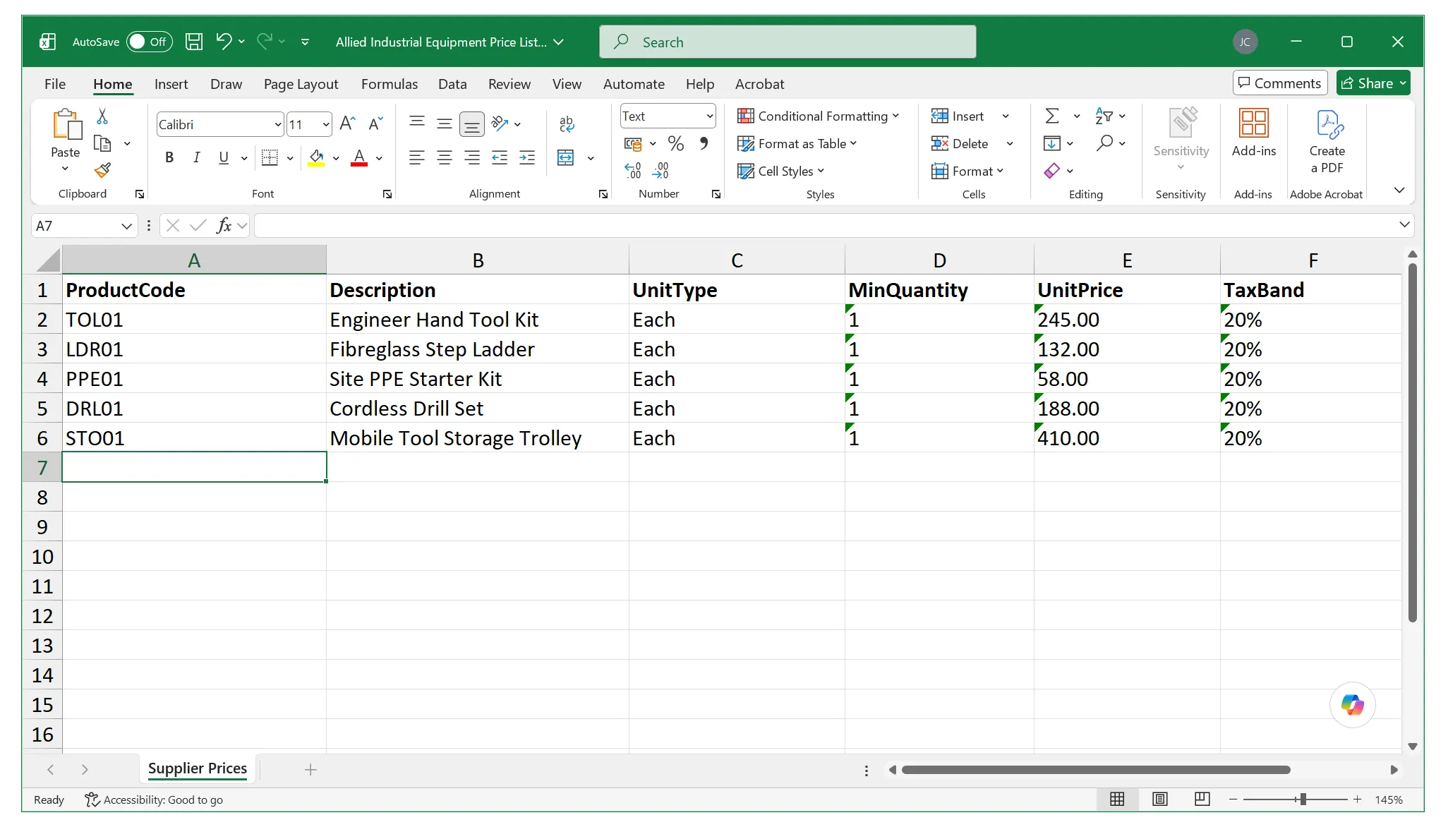 Import supplier price lists for efficient setup.