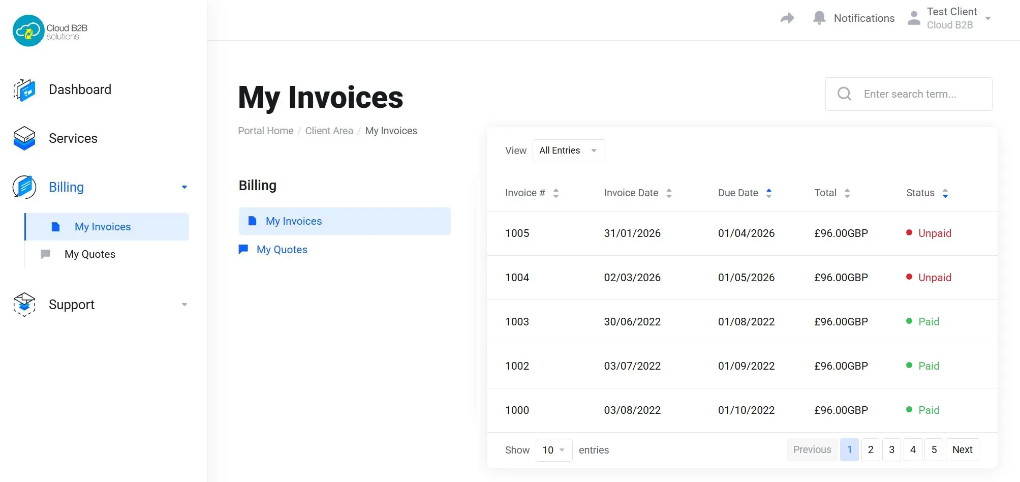 View and download invoices and quotes via the CLient Portal