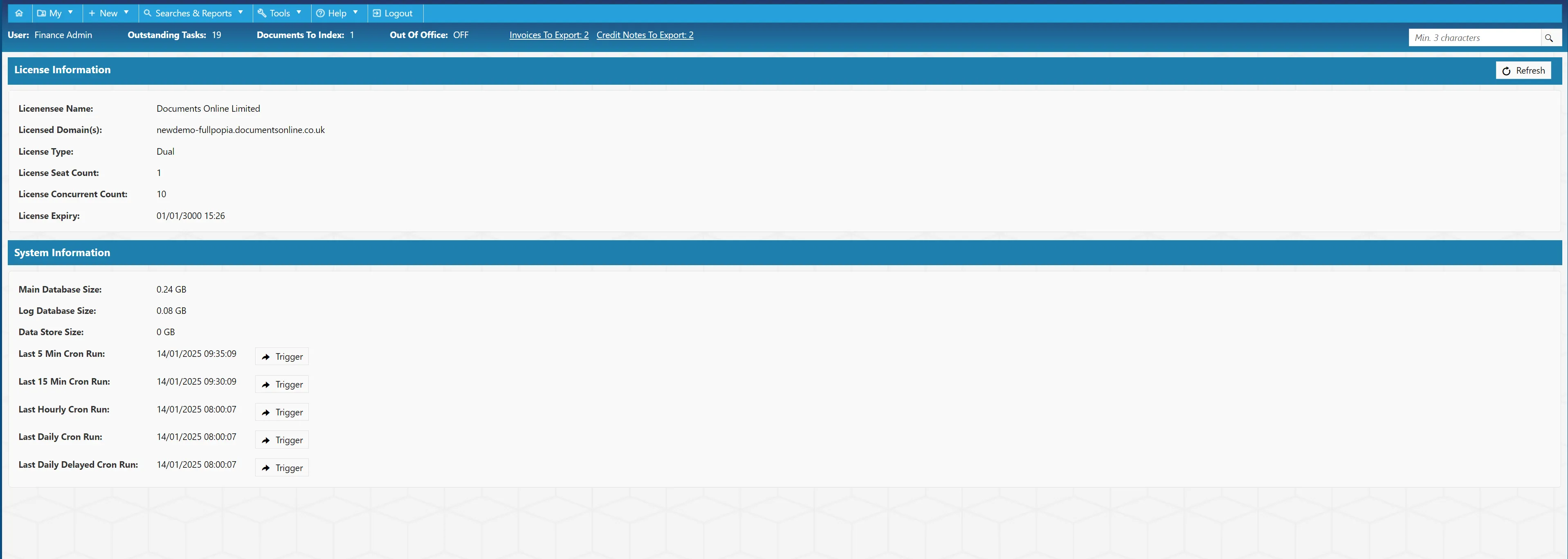 General system information is displayed in this section for reference.