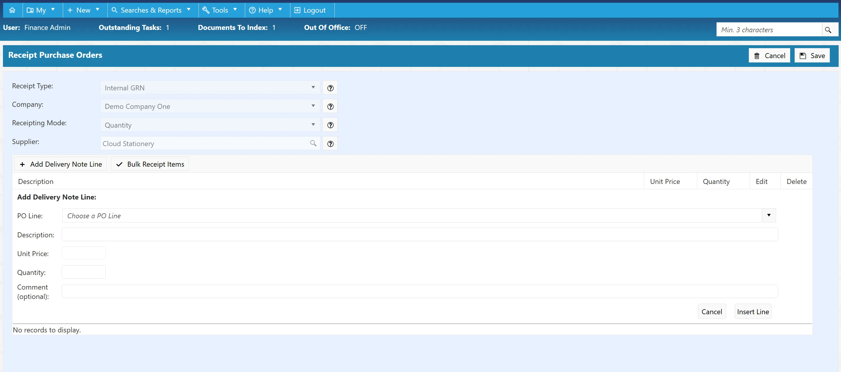 Add Delivery Note Line Manually add delivery note lines for accuracy.