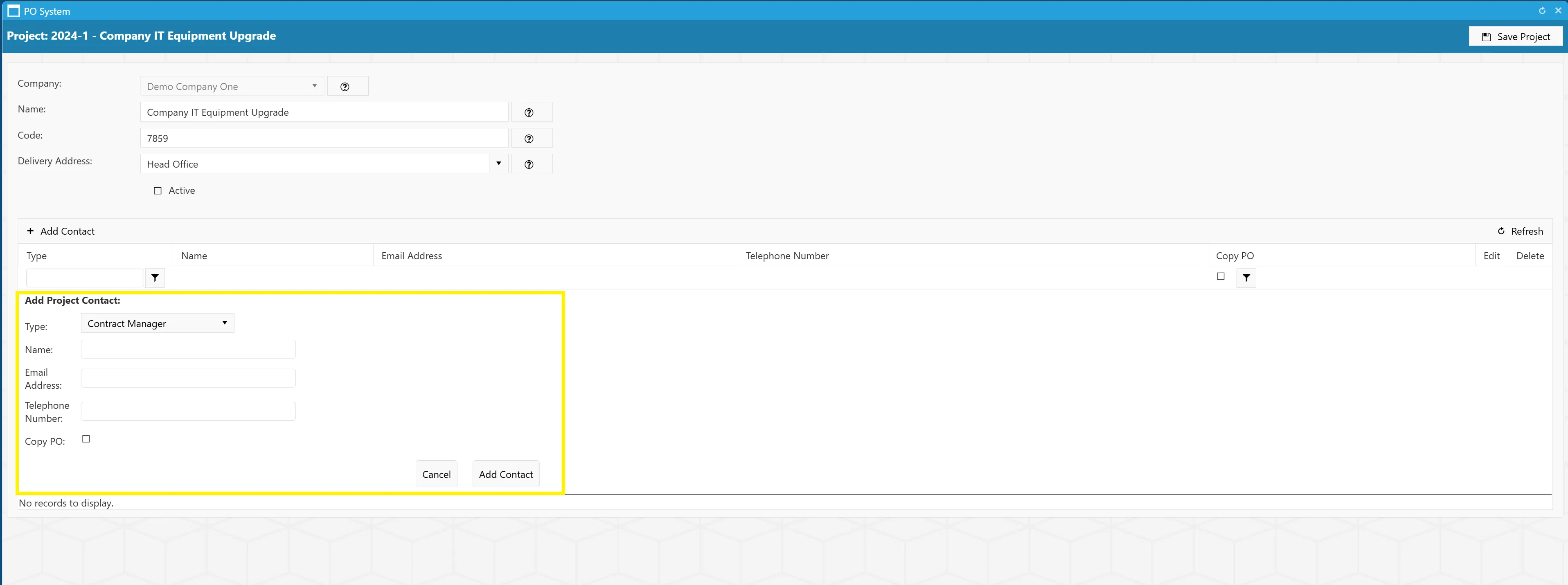 Fill in the required details for your new contact.