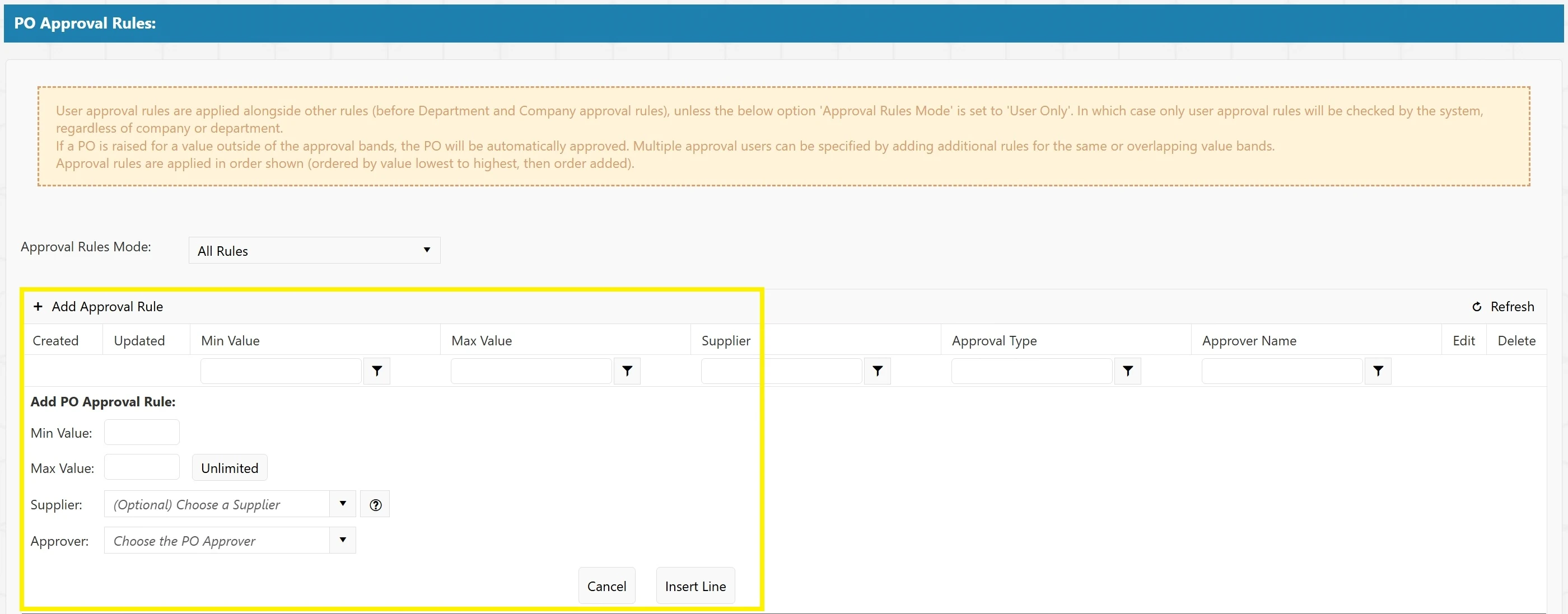 Add User Approval Rules Approval rules can be set on a user level to allow for specific workflows.