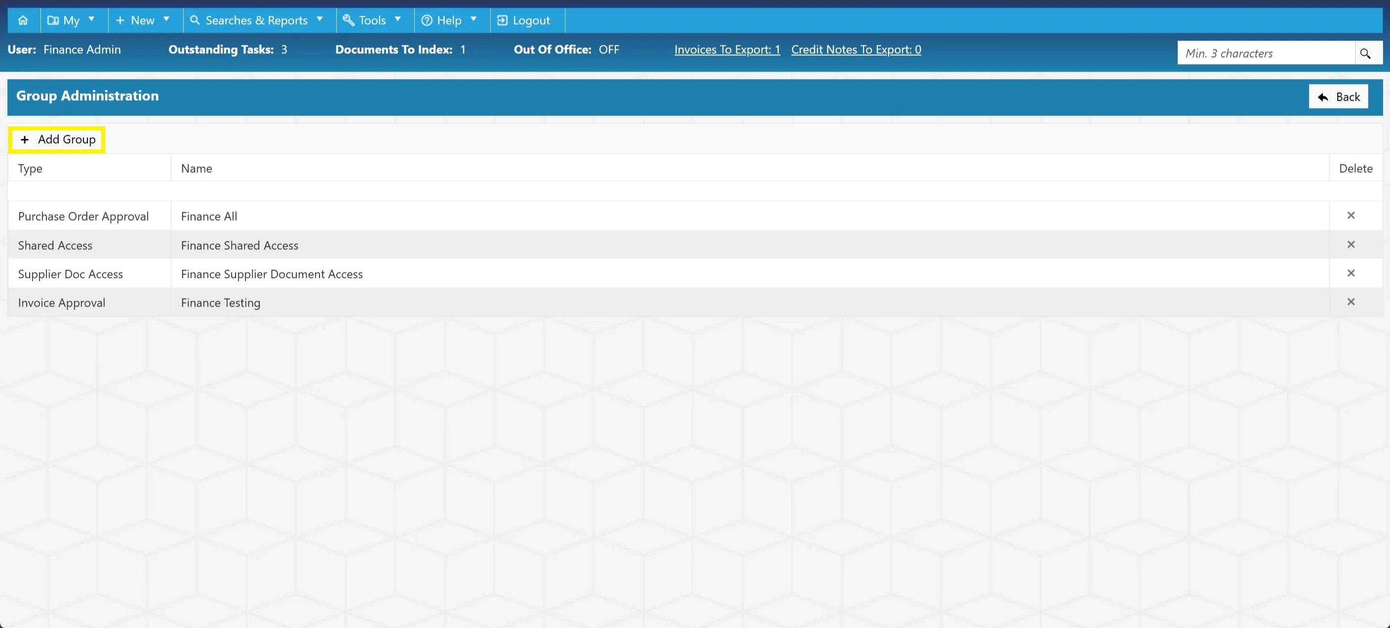 Add an existing user group as required to fully customise your workflow.