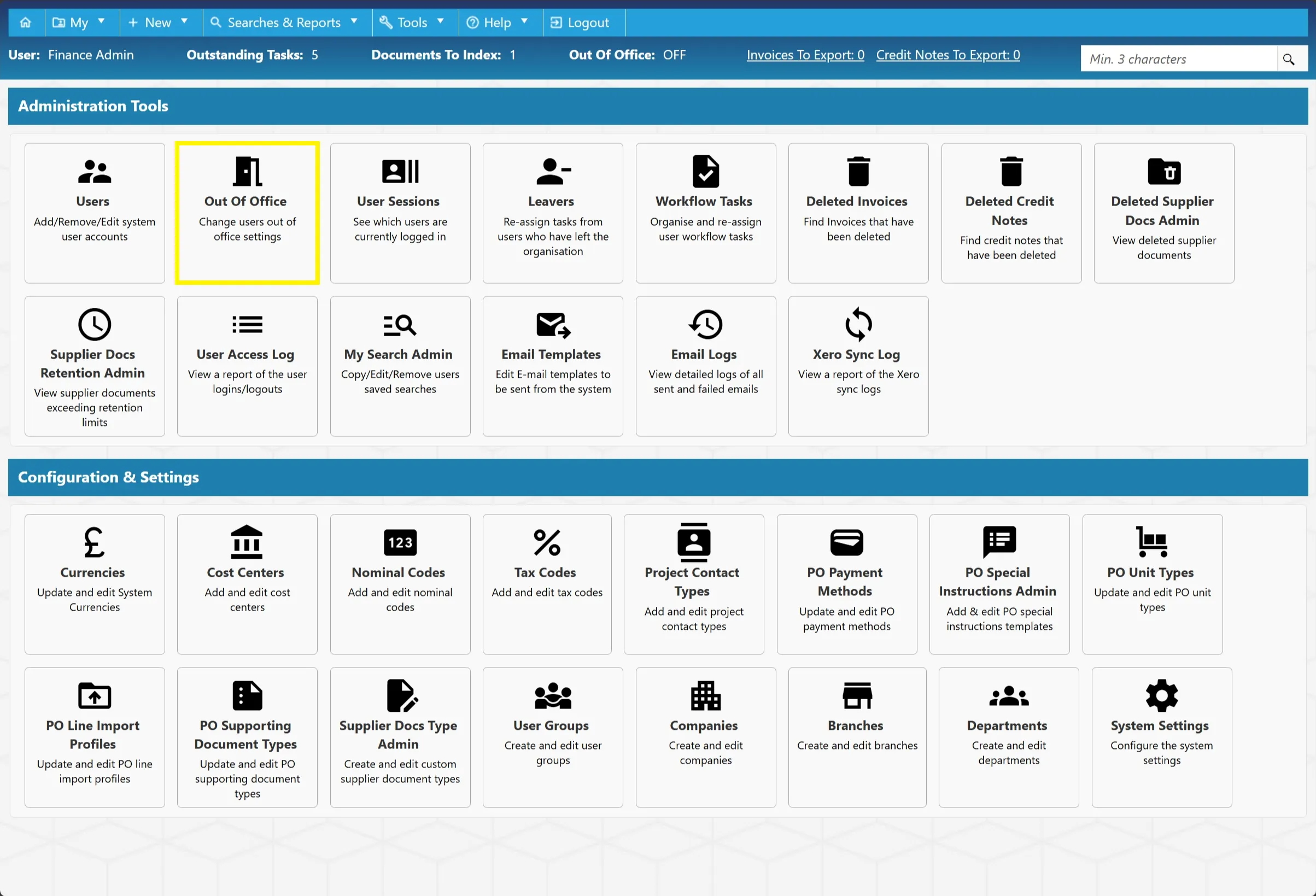 Out Of Office Admin users have the ability to enable out of office functions on behalf of other users.