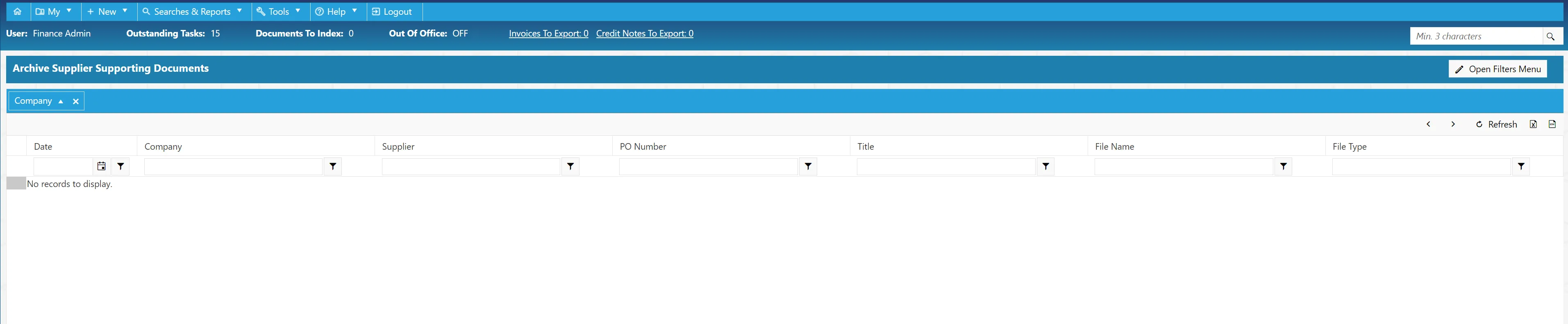 The legacy supplier supporting documents are displayed in a clear grid with multiple columns.