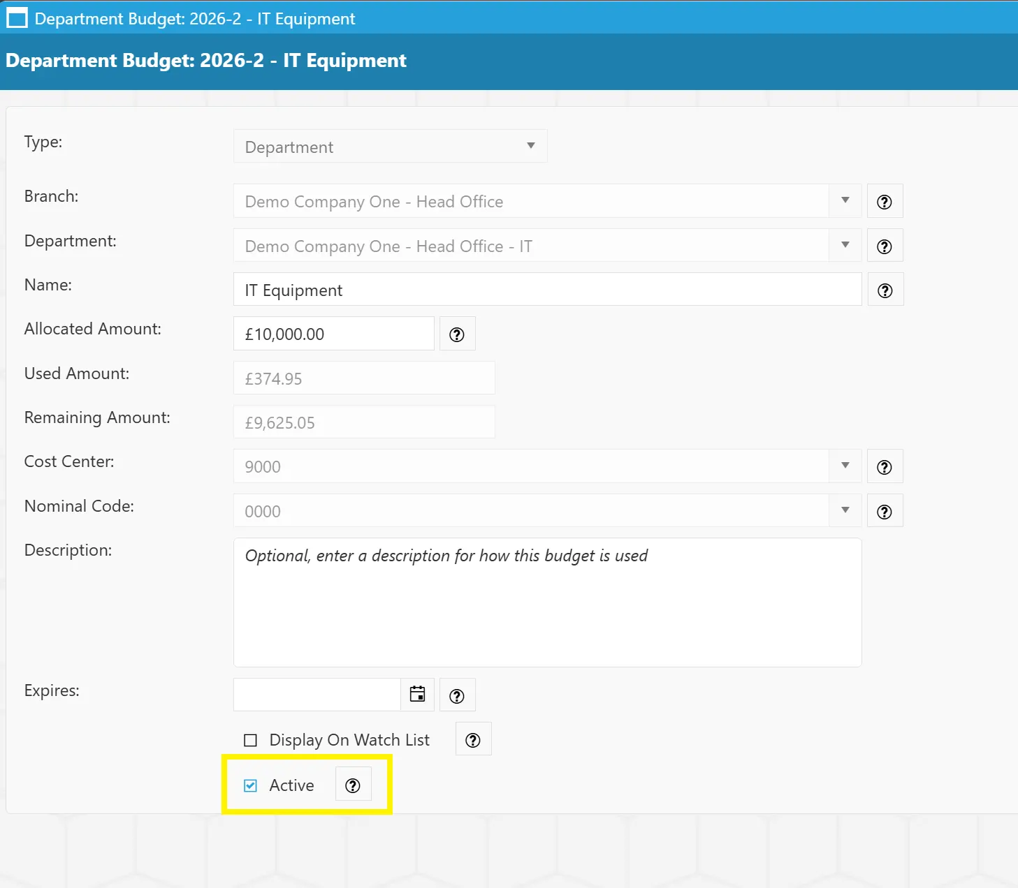 Deactivating a Budget Admin users can deactivate budgets to prevent further spend.