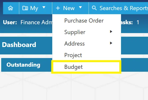 New Budget Button Set budgets at Company, Department or Project level within the PO system.