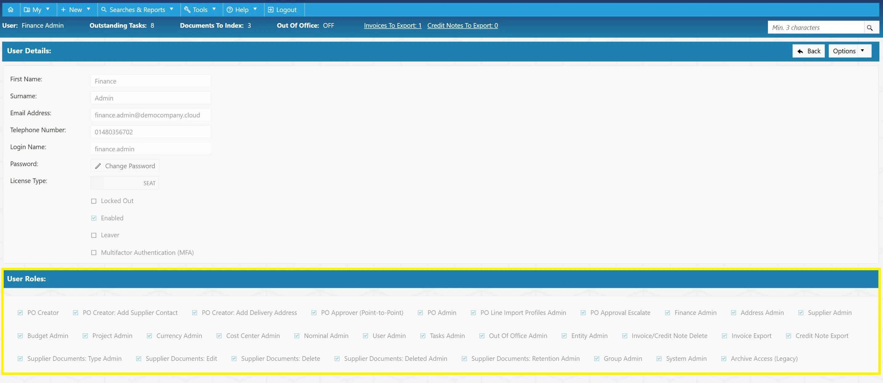 Edit User Permissions You can edit user permissions to dictate the access that other users have within the purchase order software.
