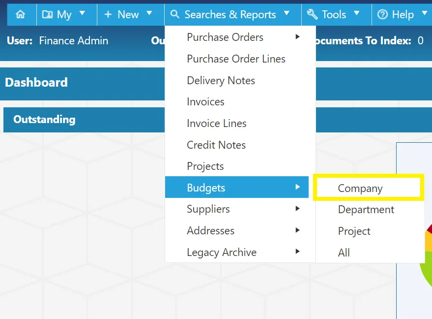 Users can conduct company level budget searches within the purchase order software.
