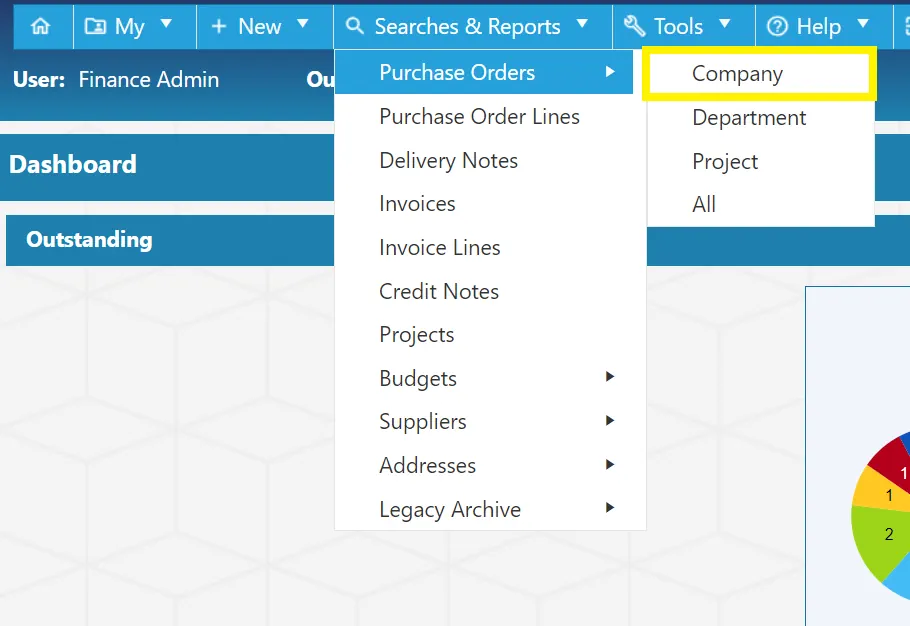 Carry out searches for company level purchase orders within the PO software.