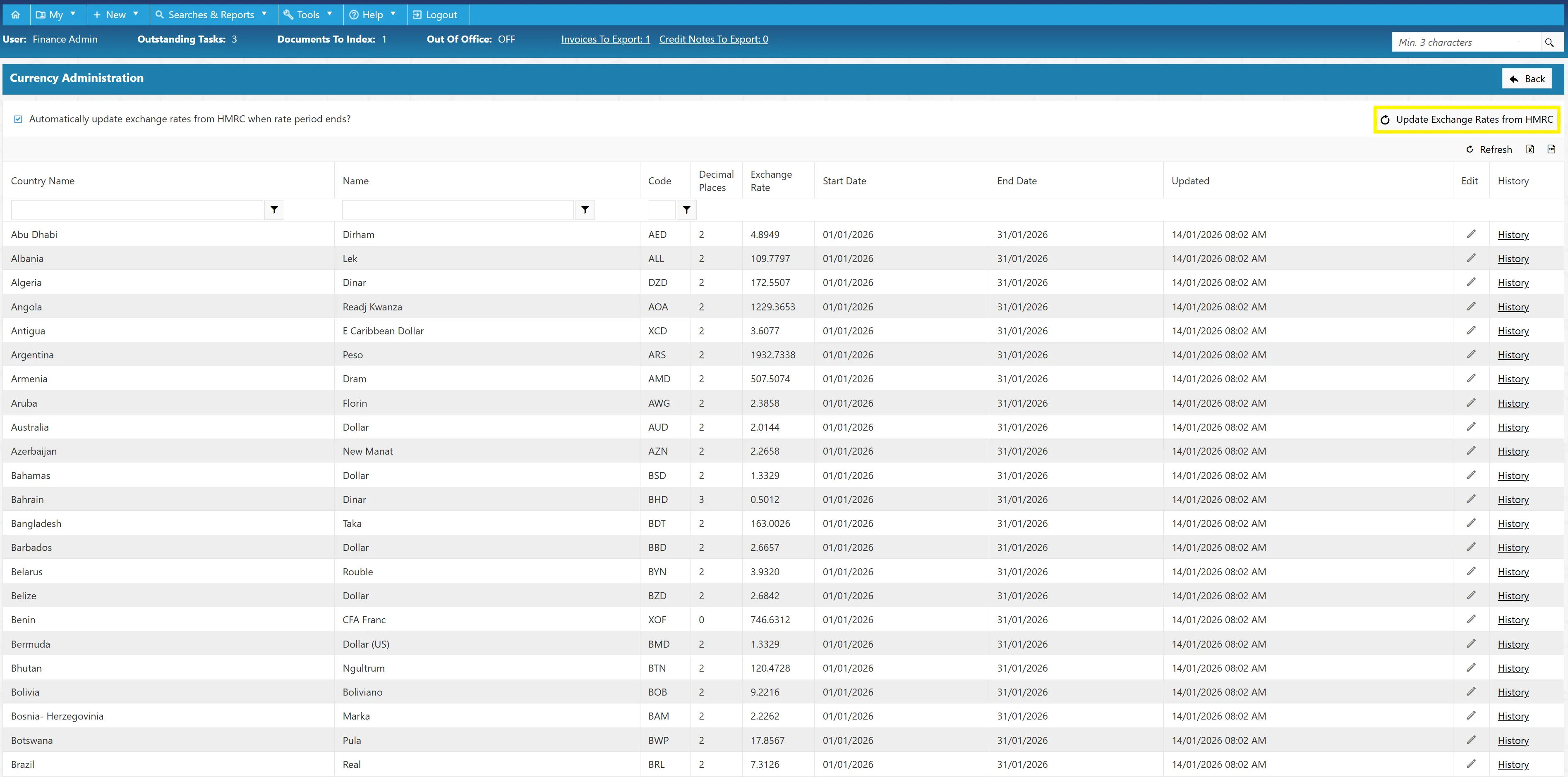 Users can manually update the exchange rates to ensure that the latest rates are utilised.