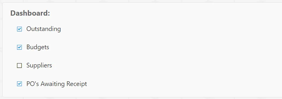 Dashboard preferences allow users to determine which facilities they would like to see on their PO system dashboard.