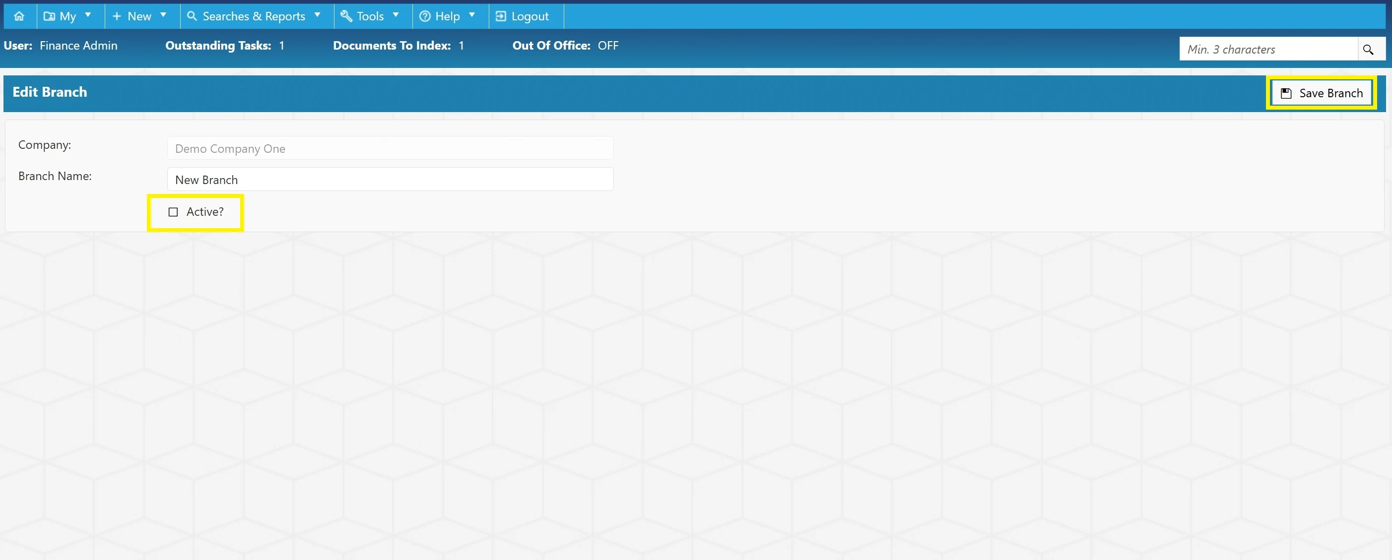 If a branch is no longer required, it can be deactivated within the system.