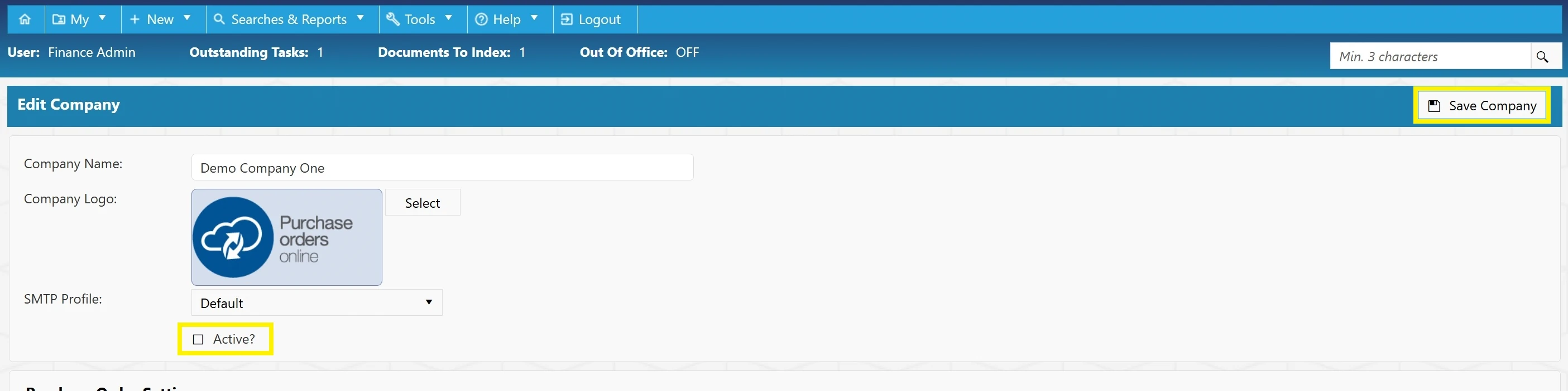 If a company is no longer in use, it can be deactivated if required.