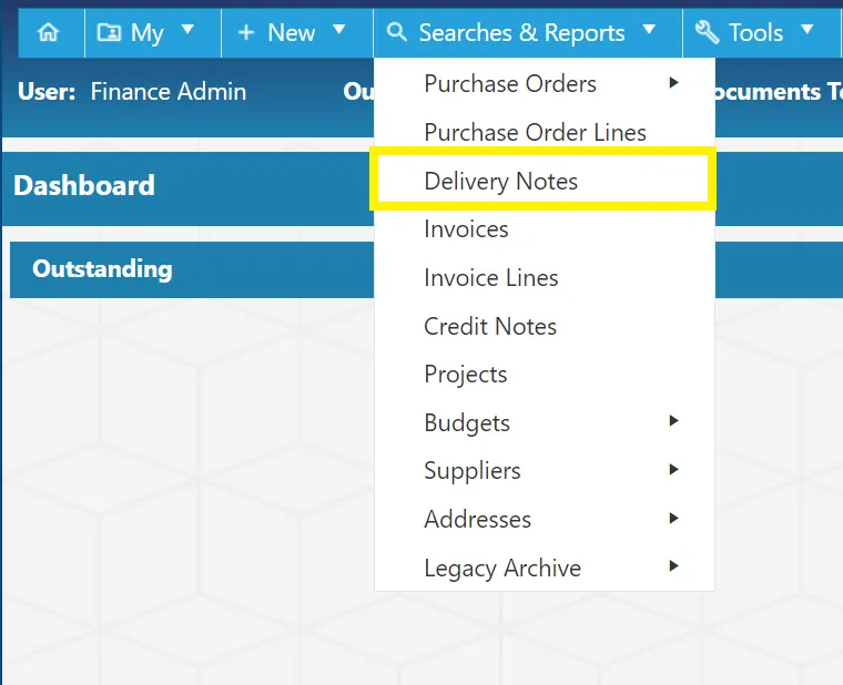 Users can carry out searches for delivery notes within the PO software.