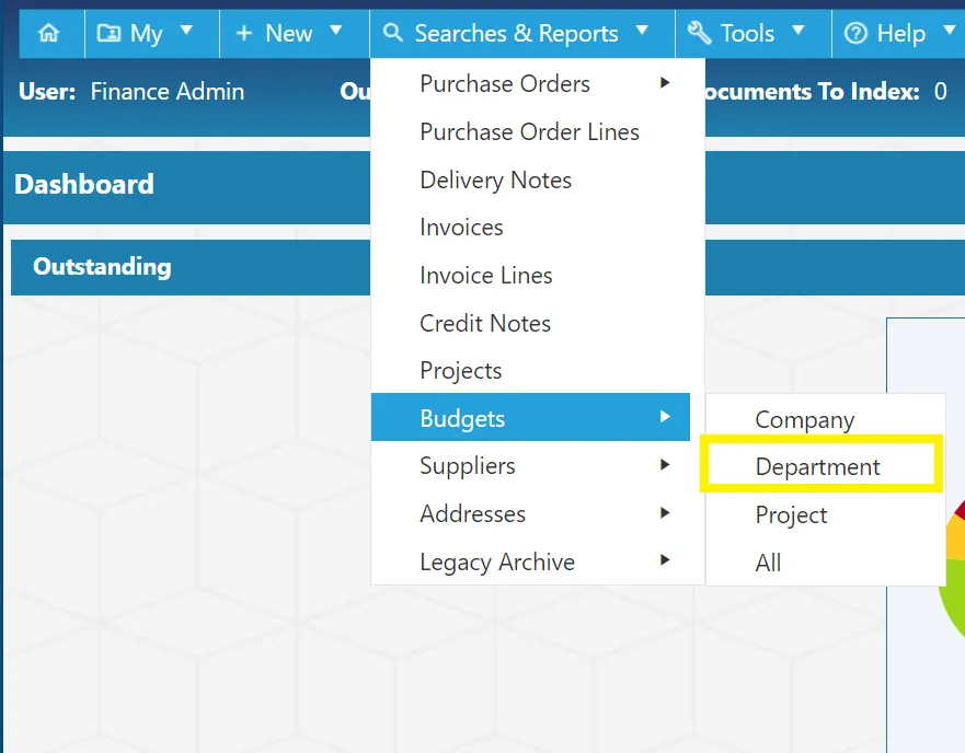 Users can conduct searches for budgets at a department level.