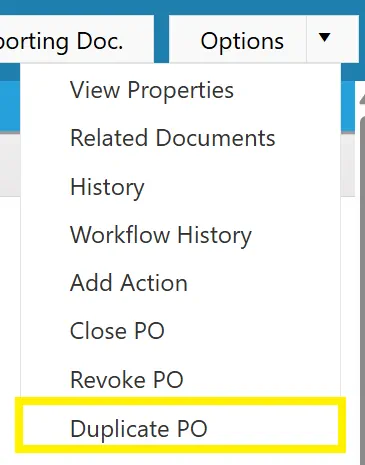 Duplicate purchase orders to copy a previous order.