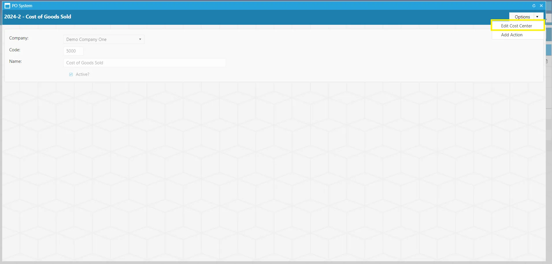 Admin users can edit existing cost centers as required.
