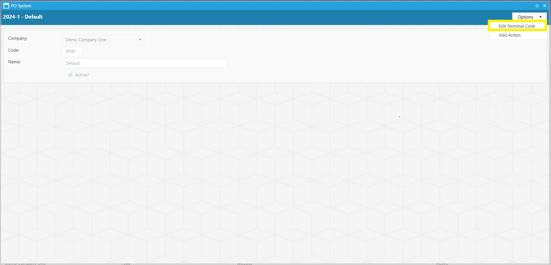 Select Edit Nominal Code to change the details of an existing nominal code.