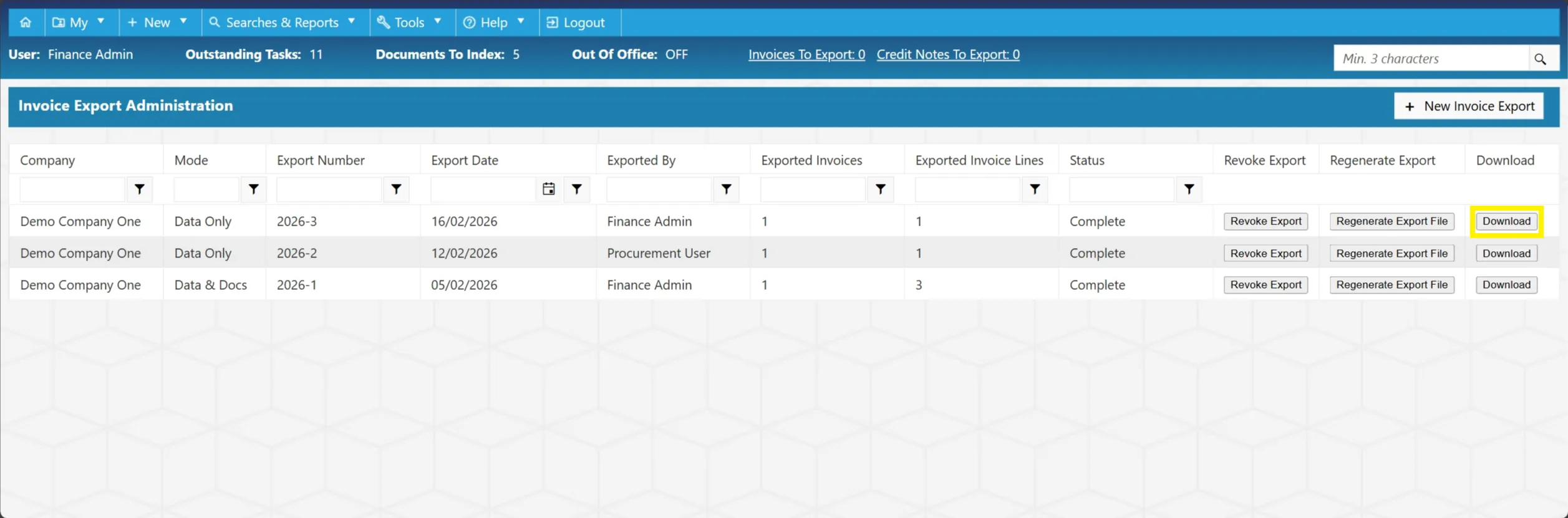You can download the relevant file or folder for the export.