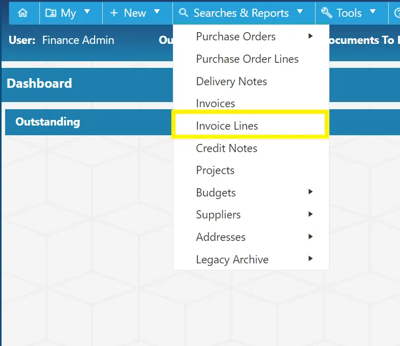 Users can search for individual invoice lines within the purchase order software.