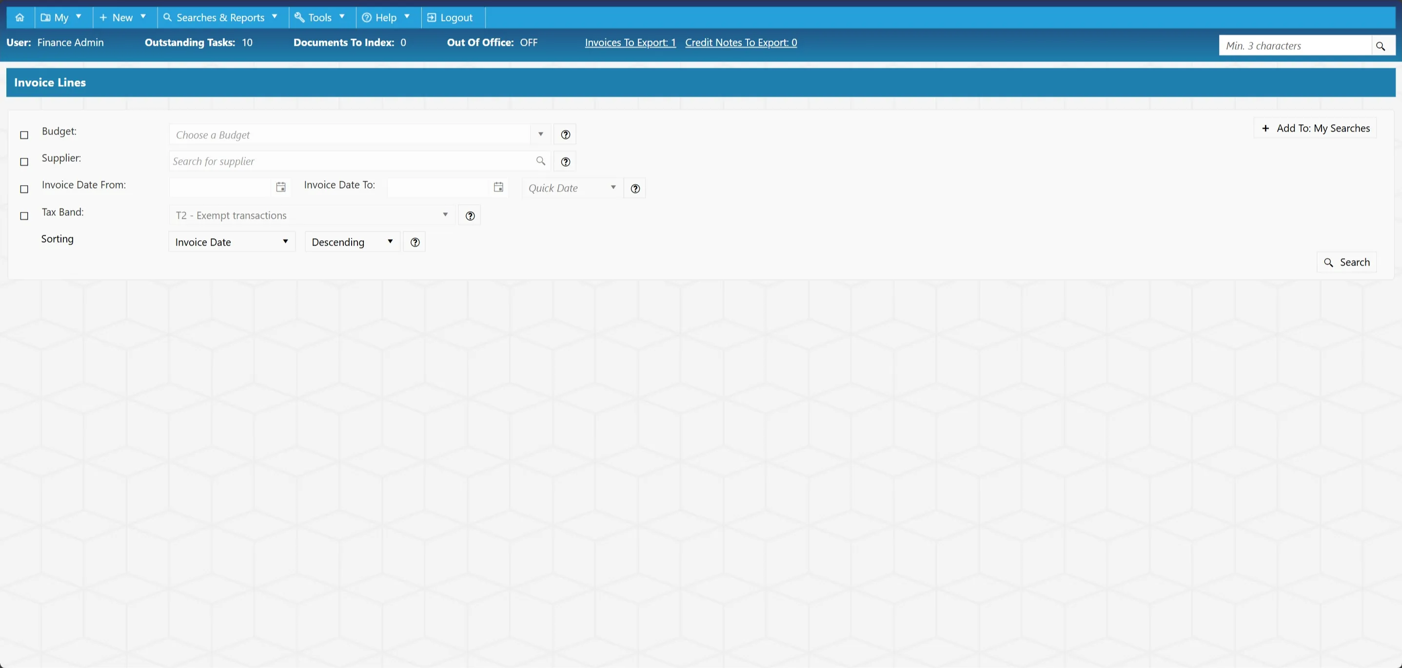 There are several filters available when conducting an invoice lines search.