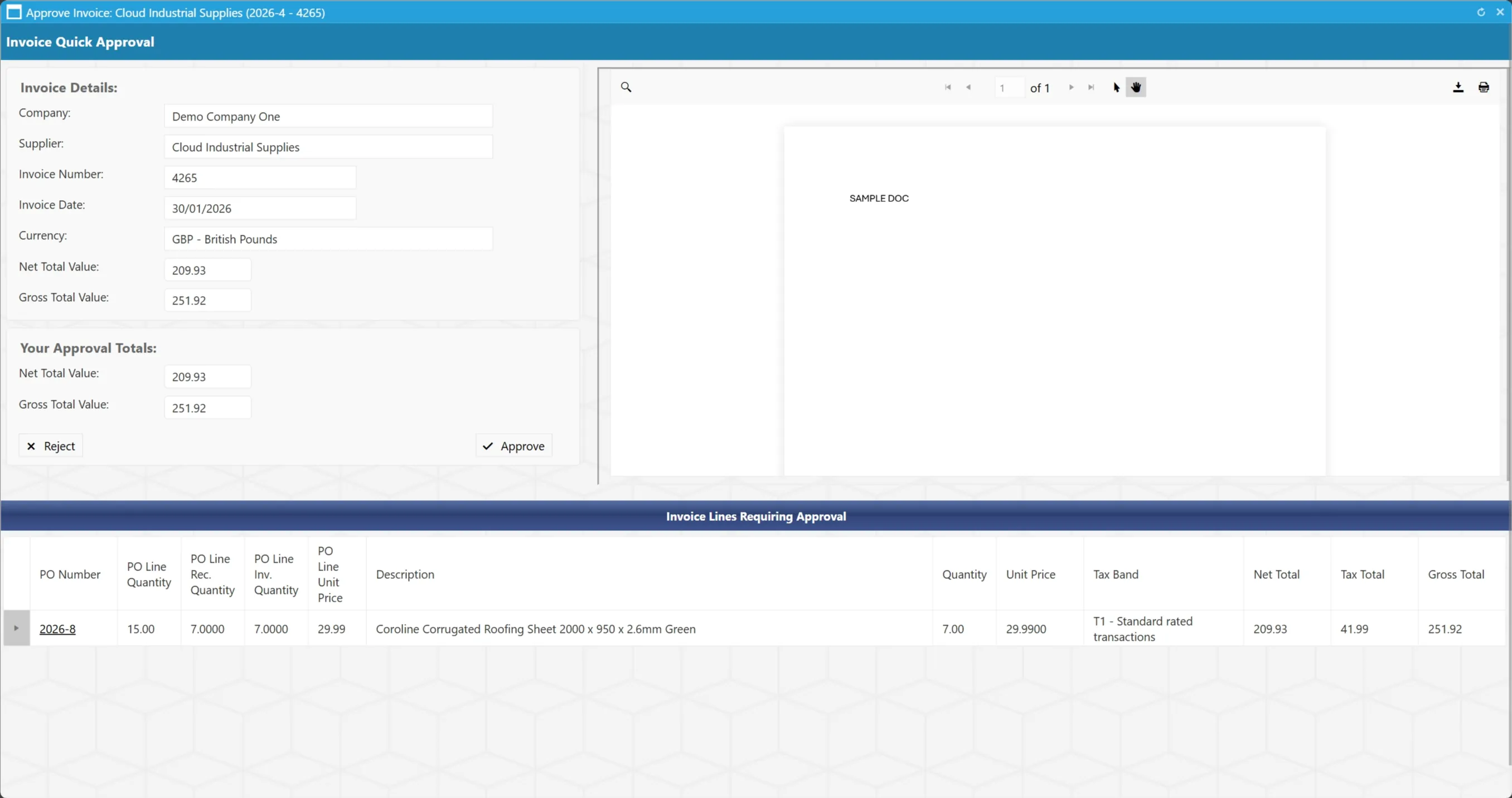 The purchase order and invoice processing system allows you to quickly approve invoices.