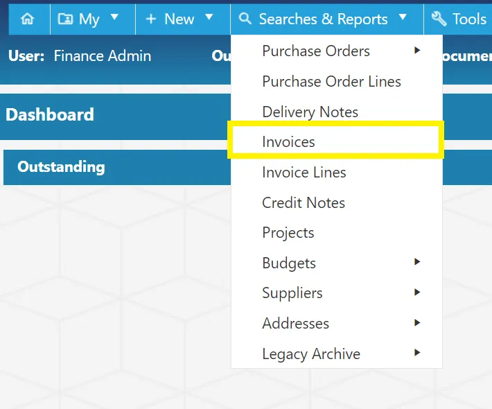 Users can search for Invoices in the purchase order system.