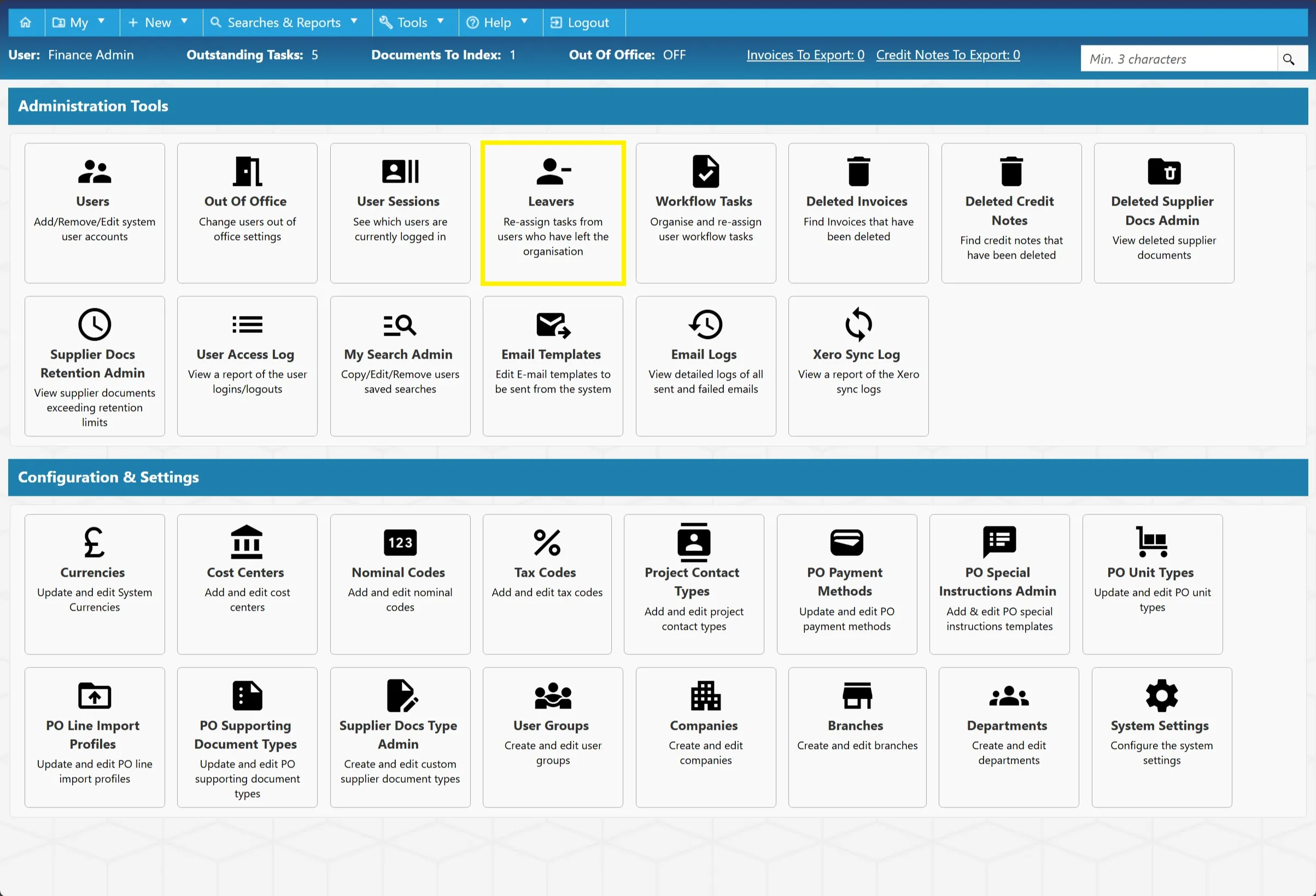 Leaver Administration This function allows admin users to mark other users as Leavers when they leave the organisation.