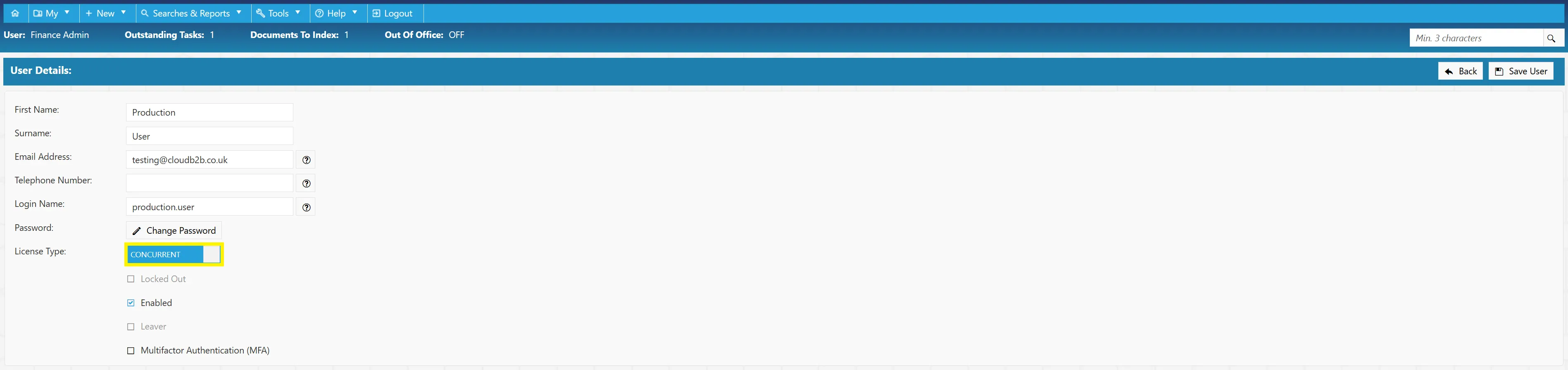 Edit License Type You can change a user's license type to dictate their access to the system.
