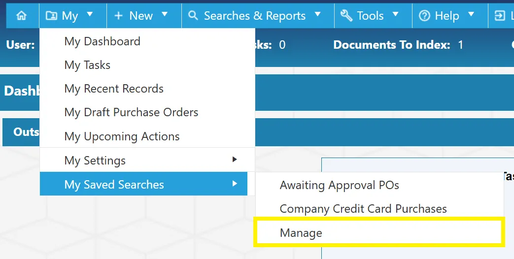 Users can manage their saved searches.