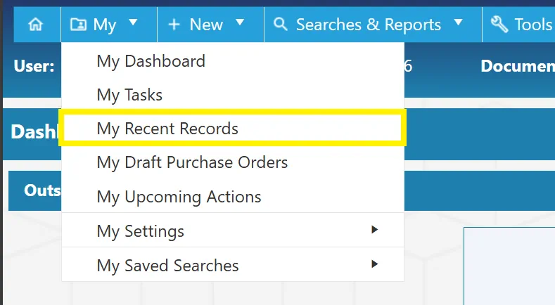 My Recent Records allows users to view their last 100 items accessed within the last 30 days.